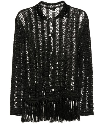 Open Knit Fringed Shirt brillant des détails fins