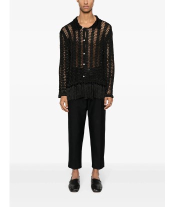 Open Knit Fringed Shirt brillant des détails fins