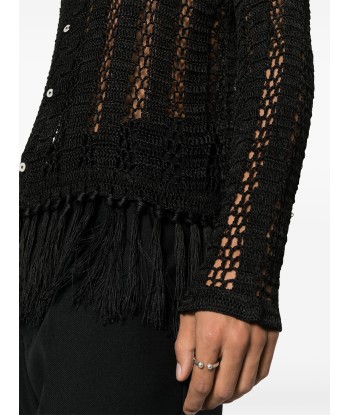 Open Knit Fringed Shirt brillant des détails fins