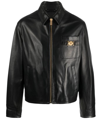 Medusa Logo Plaque Leather Jacket paiement sécurisé