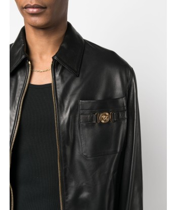 Medusa Logo Plaque Leather Jacket paiement sécurisé