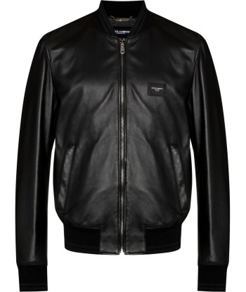 Logo Plaque Leather Bomber Jacket plus qu'un jeu 