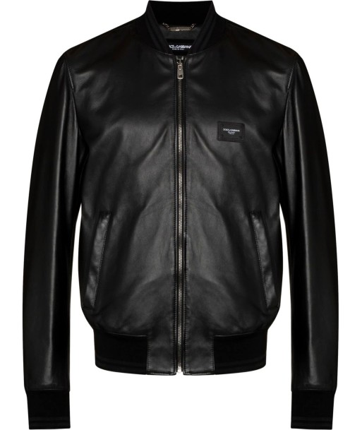 Logo Plaque Leather Bomber Jacket plus qu'un jeu 