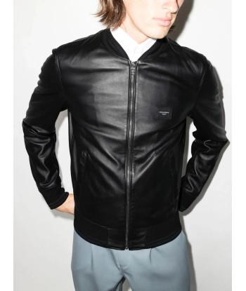 Logo Plaque Leather Bomber Jacket plus qu'un jeu 