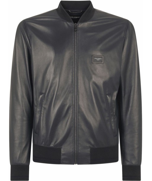 Logo Plaque Leather Bomber Jacket meilleur choix