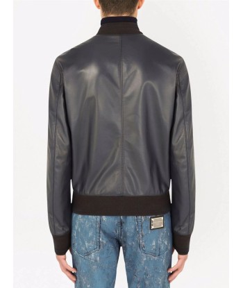 Logo Plaque Leather Bomber Jacket meilleur choix