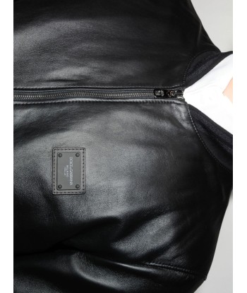 Logo Plaque Leather Bomber Jacket plus qu'un jeu 