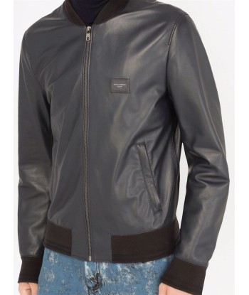 Logo Plaque Leather Bomber Jacket meilleur choix