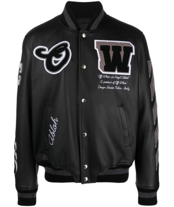 Logo Embroidered Leather Varsity Jacket Faites des économies