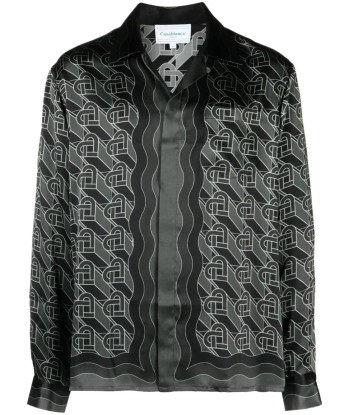 Heart Monogram Print Silk Shirt des créatures d'habitude