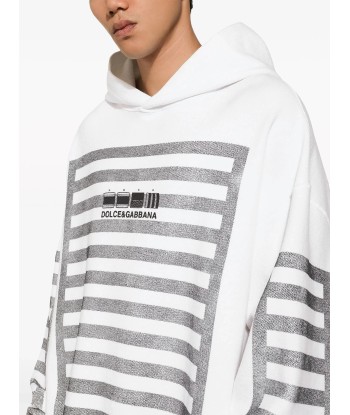 Grid Print Cotton Hoodie pas chere