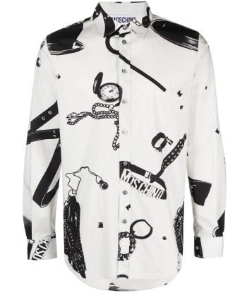 Graphic Print Long Sleeve Cotton Shirt solde