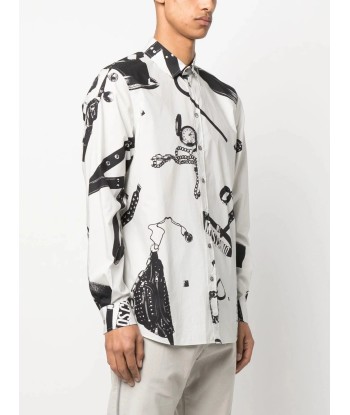 Graphic Print Long Sleeve Cotton Shirt solde