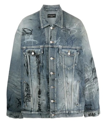 Graffiti Print Oversized Denim Jacket une grave pollution 