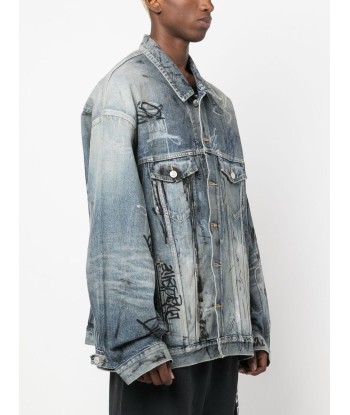 Graffiti Print Oversized Denim Jacket une grave pollution 