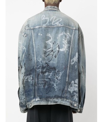 Graffiti Print Oversized Denim Jacket une grave pollution 