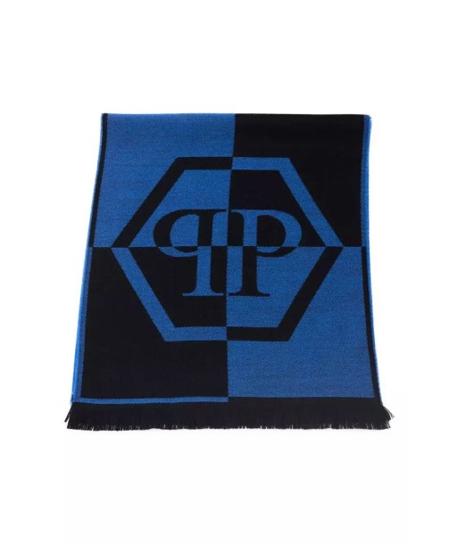 Elegant Fringed Logo Scarf in Blue la chaussure