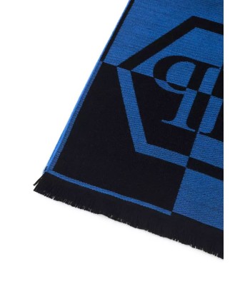 Elegant Fringed Logo Scarf in Blue la chaussure