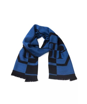 Elegant Fringed Logo Scarf in Blue la chaussure