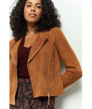 DIYA - Blouson cognac en cuir velours la livraison gratuite