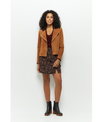 DIYA - Blouson cognac en cuir velours la livraison gratuite