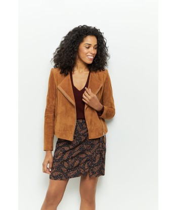 DIYA - Blouson cognac en cuir velours la livraison gratuite