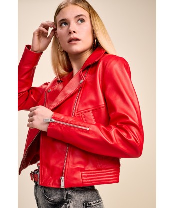 DITA - Blouson coquelicot en cuir esprit motard france