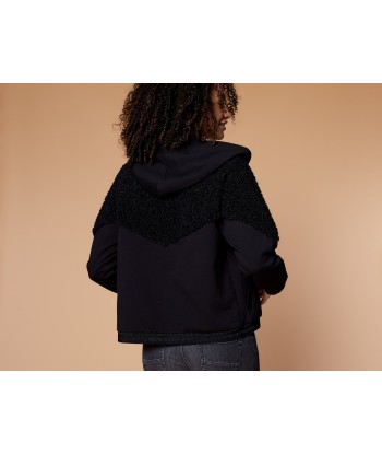 TELKA - Cardigan noir bi matière avec fourrure synthétique livraison gratuite