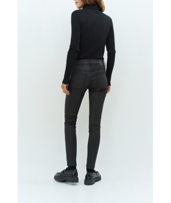 LE JOAN - Jean slim noir 7/8ème enduit esprit motard shop