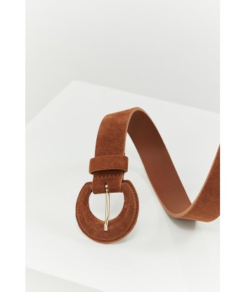 ANDREW - Ceinture fine caramel en cuir velours ouvre sa boutique