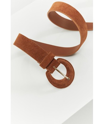 ANDREW - Ceinture fine caramel en cuir velours ouvre sa boutique