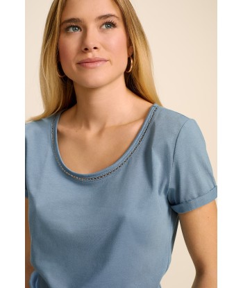 MYSTY - T-shirt bleu chambray coton bio avec galon broderie les ctes