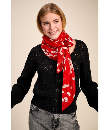 AZIMUT - Foulard carré cerise à imprimé fleurs abstraites l'évolution des habitudes 