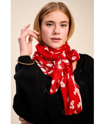 AZIMUT - Foulard carré cerise à imprimé fleurs abstraites l'évolution des habitudes 