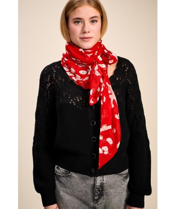 AZIMUT - Foulard carré cerise à imprimé fleurs abstraites l'évolution des habitudes 