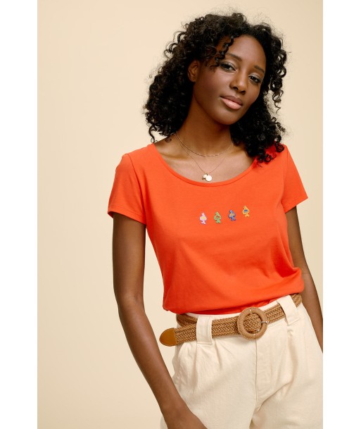 MALIA - T-shirt orange sanguine badges danseuses brodées de pas cher