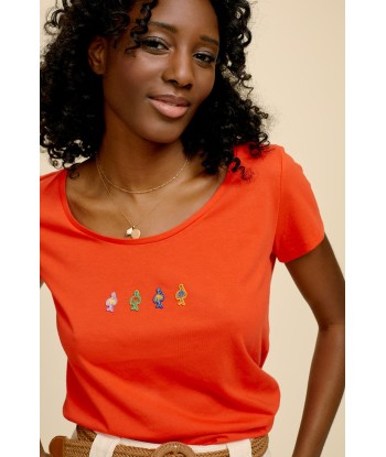 MALIA - T-shirt orange sanguine badges danseuses brodées de pas cher