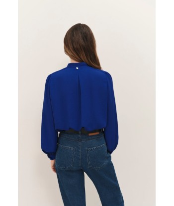 CYRILLE - Blouse saphir blue fluide à col lavallière 50% de réduction en Octobre 2024