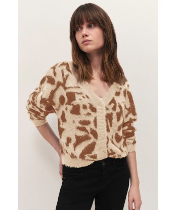 TAMAR - Cardigan beige tricot à motif safari d'hiver réversible devant/dos Jusqu'à 80% De Réduction