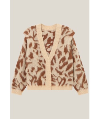 TAMAR - Cardigan beige tricot à motif safari d'hiver réversible devant/dos Jusqu'à 80% De Réduction