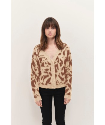 TAMAR - Cardigan beige tricot à motif safari d'hiver réversible devant/dos Jusqu'à 80% De Réduction