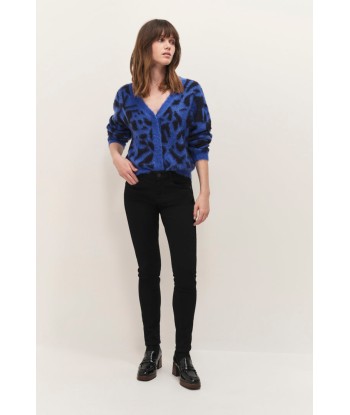 TAMAR - Cardigan saphir blue tricot à motif arabesques florales réversible devant/dos paiement sécurisé