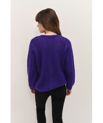 TIM  - Cardigan purple tricot à encolure V profonde la livraison gratuite