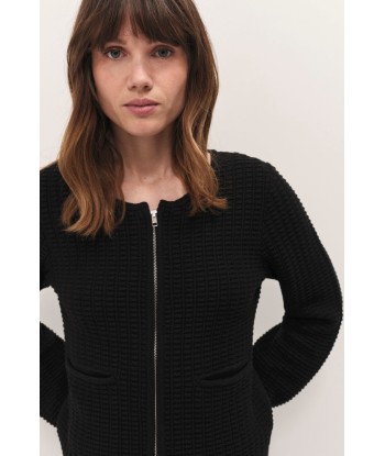 TINOS  - Cardigan zippé noir tricot fantaisie de France