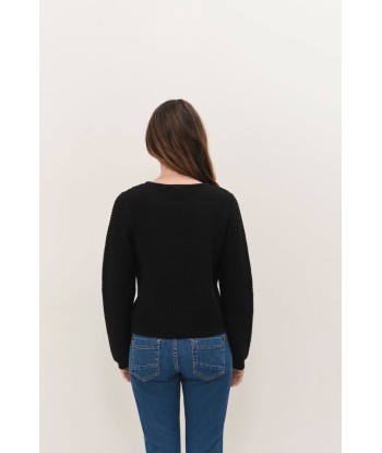 TINOS  - Cardigan zippé noir tricot fantaisie de France