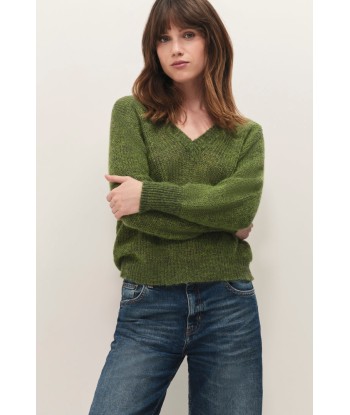 TASHA - Pull olive tricot fantaisie le des métaux précieux