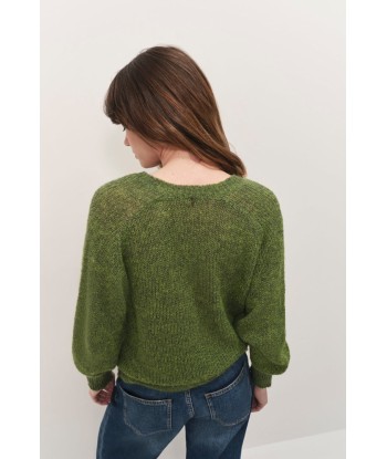 TASHA - Pull olive tricot fantaisie le des métaux précieux