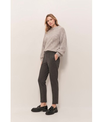 PAN - Pantalon cigarette gris anthracite en maille Milano à motif rayures 7/8e ou a consommer sur place