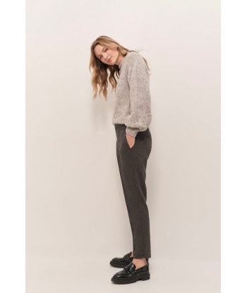 PAN - Pantalon cigarette gris anthracite en maille Milano à motif rayures 7/8e ou a consommer sur place