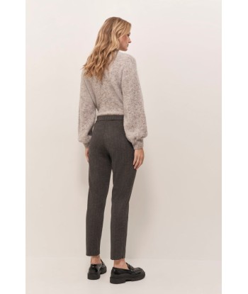 PAN - Pantalon cigarette gris anthracite en maille Milano à motif rayures 7/8e ou a consommer sur place